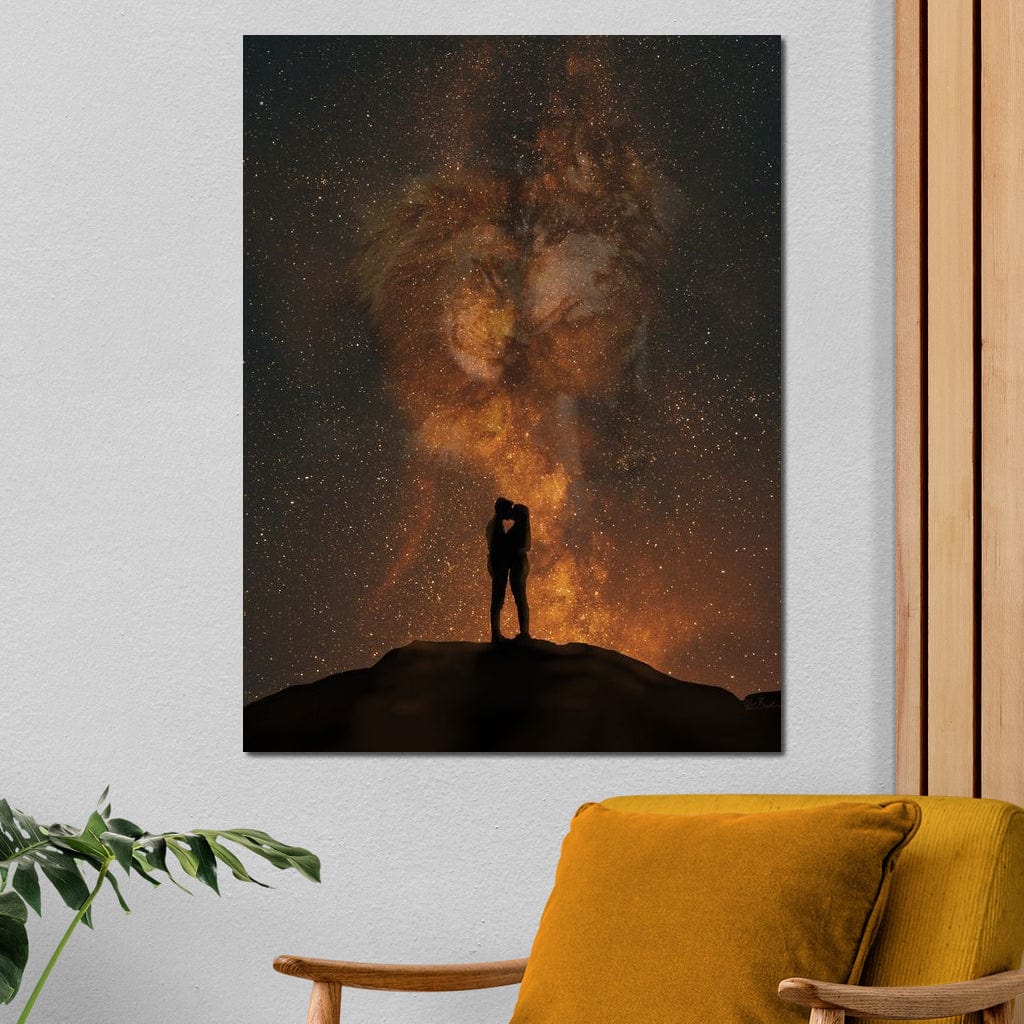 Tablou Canvas Premium LuxCanva® E1027, Iubire Dincolo de Stele, Astral, Cosmic, Univers, Indragostiti, Destin, Living Room, Culori vibrante