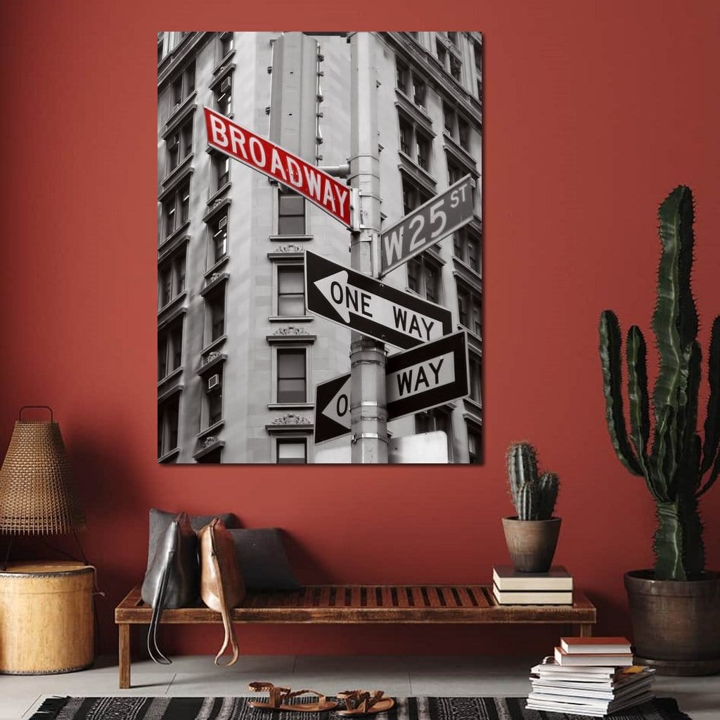 Tablou Canvas Premium, LuxCanva® O1005, Intersectia Viselor, Broadway, Rascruce, Strazi, Semne, Circulatie, Urban, Alb, Negru, Rosu, Minimalism, America, Industrial, Living, Dormitor, Birou