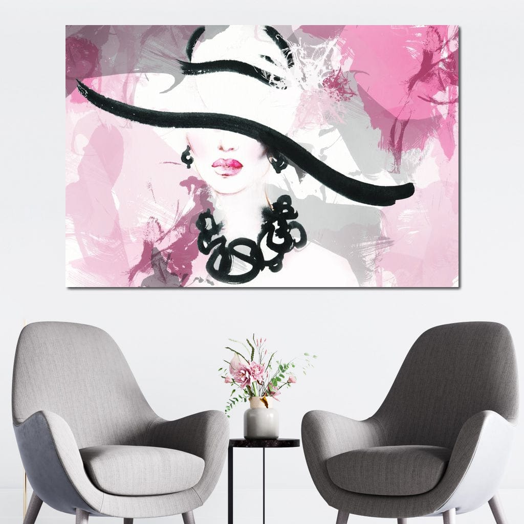 Tablou Canvas Premium, LuxCanva® G1083, Chic si Elegant, Palarie, Accesoriu, Colier, Roz, Sofisticata, Stil, Fashion, Lady, Bijuterie, Living, Dormitor
