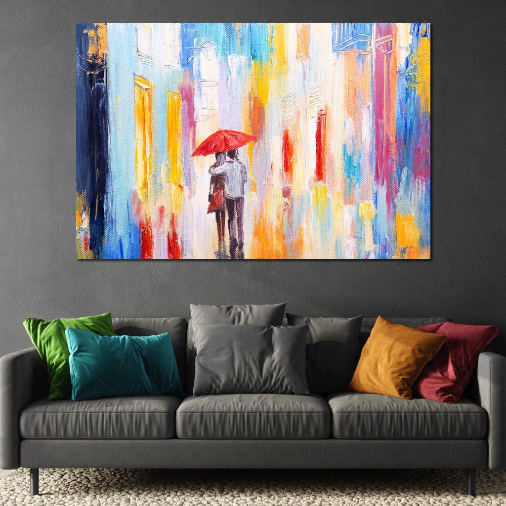 Tablou Canvas Premium LuxCanva® E1035, Ploaie Romantica, Colorit, Ploaie, Imbratisare, Armonie, Comunicare, Living Room, Culori vibrante