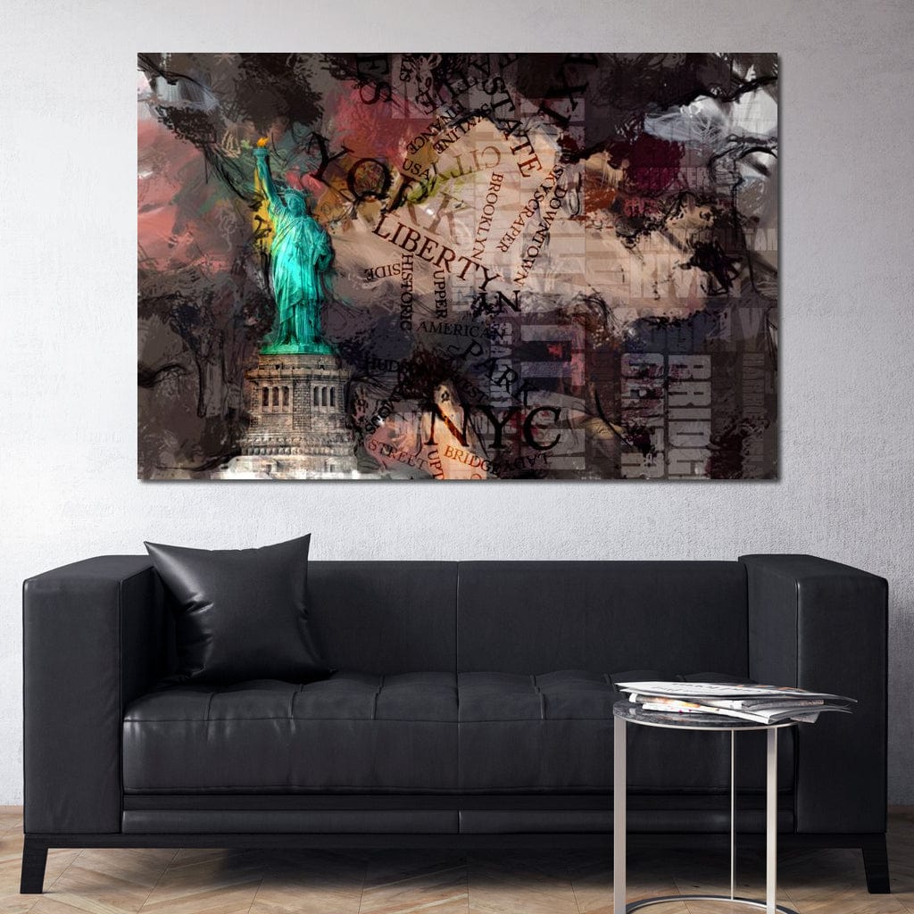 Tablou Canvas Premium, LuxCanva® O1046, Simboluri Americane, Statuie, Libertate, Visare, Manhattan, Abstract, Expresiv, Eclectic, Cosmopolit, Arta, Progres, Independenta, Birou, Living, Dormitor