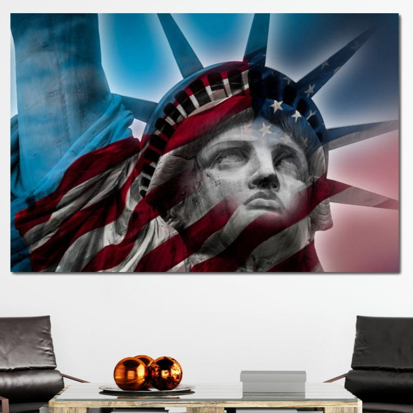 Tablou Canvas Premium, LuxCanva® O1047, Eterna Gardiana, Libertate, America, Spirit, Natiune, Steag, Vis, Patriotism, Simbol, Statuie, Identitate, Independenta, Democratic, Birou, Living, Dormitor