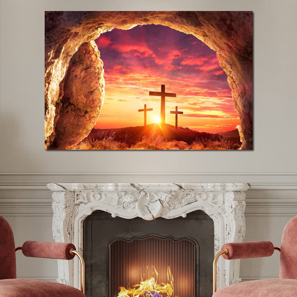 Tablou Canvas Premium LuxCanva® H1017 Lumina Invierii , Cruce, Inviere, Lumina, Jertfa, Promisiune, Rasarit, Salvare, Vesnicie, Living, Dormitor