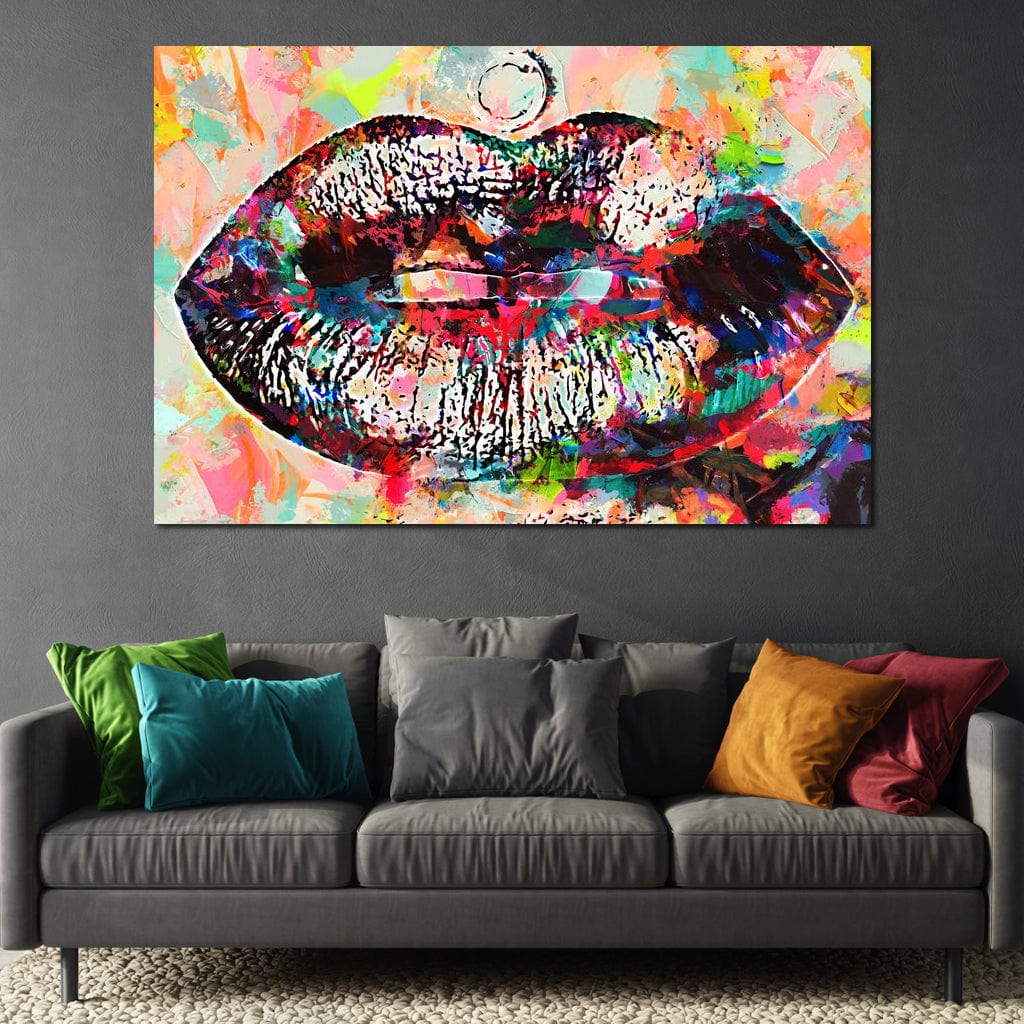 Tablou Canvas Premium LuxCanva® E1028, Sarut Pop Art, Buze, Glamour, Neon, Cromatic, Senzualitate, Living Room, Culori vibrante