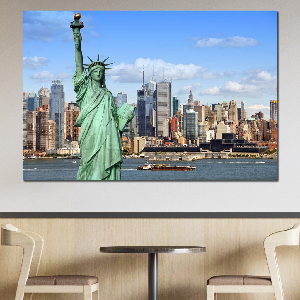 Tablou Canvas Premium, LuxCanva® O1000, Inima New Yorkului, Libertate, Orizont, Statuie, Vis, American, Manhattan, Skyline, Calatorie, Urban, Taram, Fagaduinta, Viza, Birou, Living, Dormitor