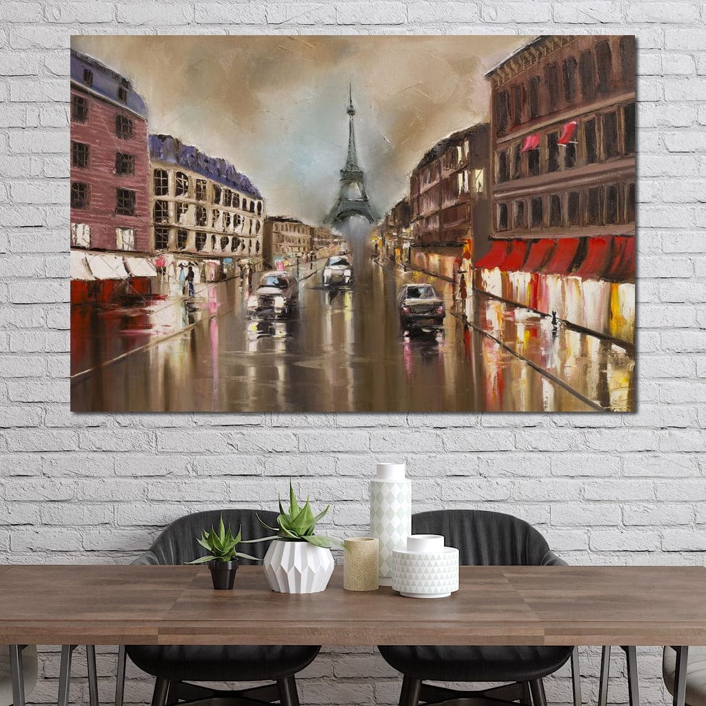 Tablou Canvas Premium, LuxCanva® O1010, Eiffel la Apus, Paris, Bulevard, Ploaie, Apus, Romantism, Turn, Franta, Capitala, Cafenele, Décor, Vacanta, Iconic, Impresionism, Birou, Living, Dormitor
