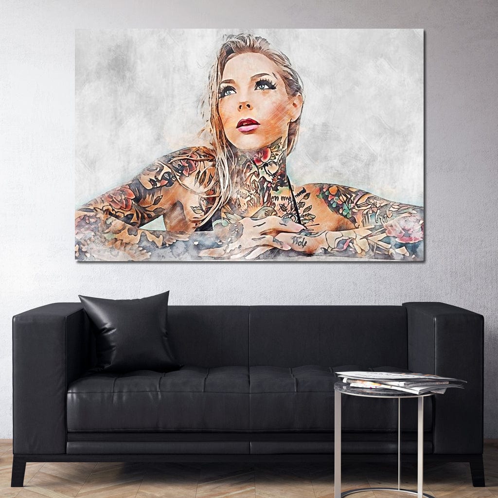 Tablou Canvas Premium, LuxCanva® G1097, Femeia cu Tatuaj, Pictura, Arta, Piele, Rebela, Cerneala, Artist, Interzis, Tatuator, Living, Dormitor