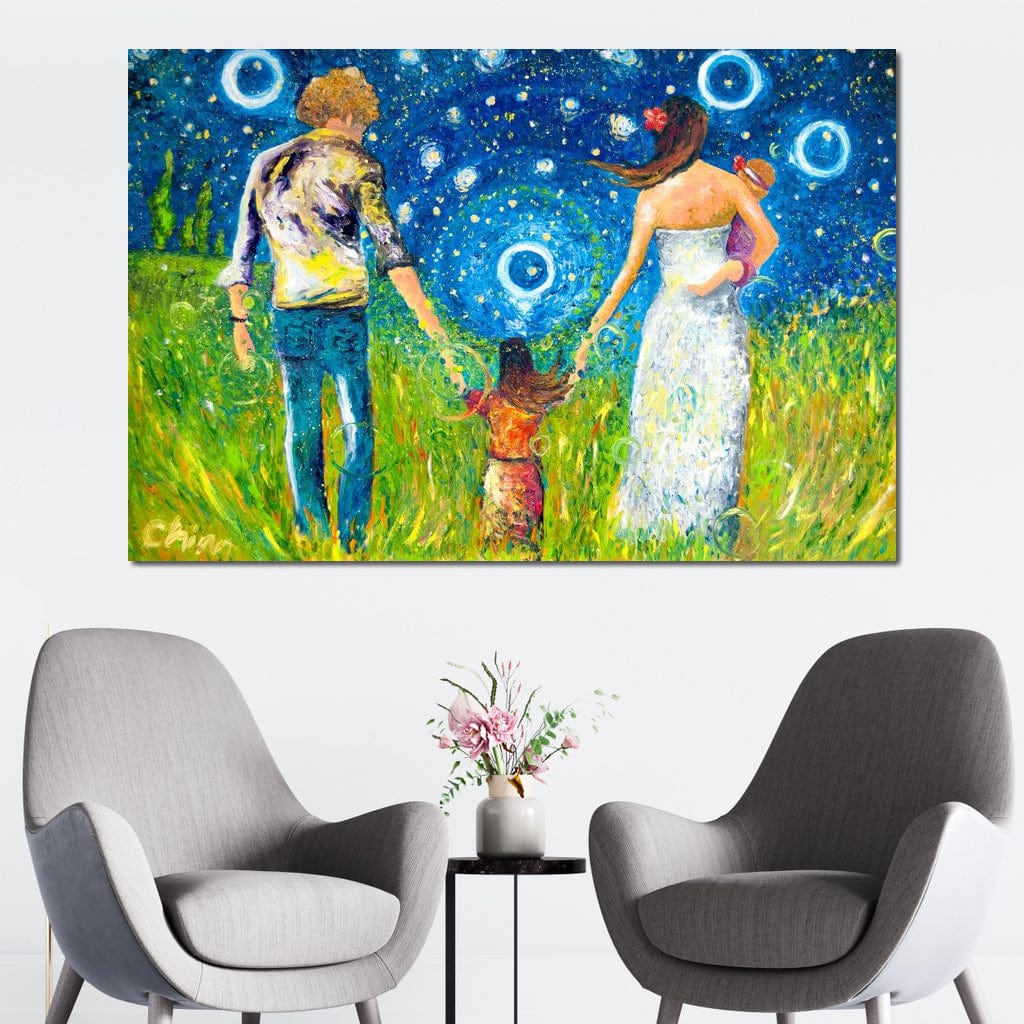 Tablou Canvas Premium, LuxCanva® K1020, Familia Impreuna, Mama, Tata, Copil, Cer, Pasi, Plimbare, Timp, Infinit, Iubire, Vesnicie, Inimi, Calatorie, Armonie, Emotie, Iubitor, Camera Copii