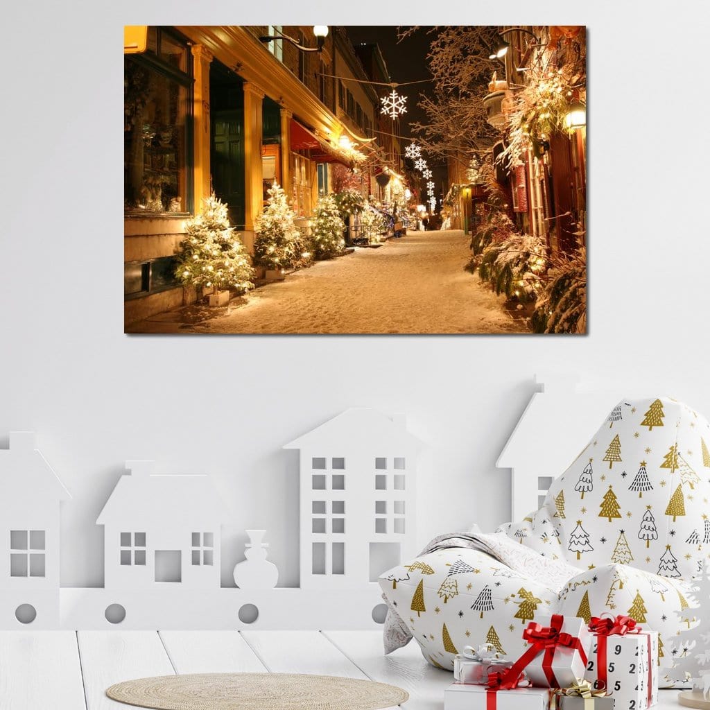 Tablou Canvas Premium LuxCanva® D1005, Magia Craciunului , Plimbare, Lumini, Sarbatori, Living Room, Strada, Culori Vibrante