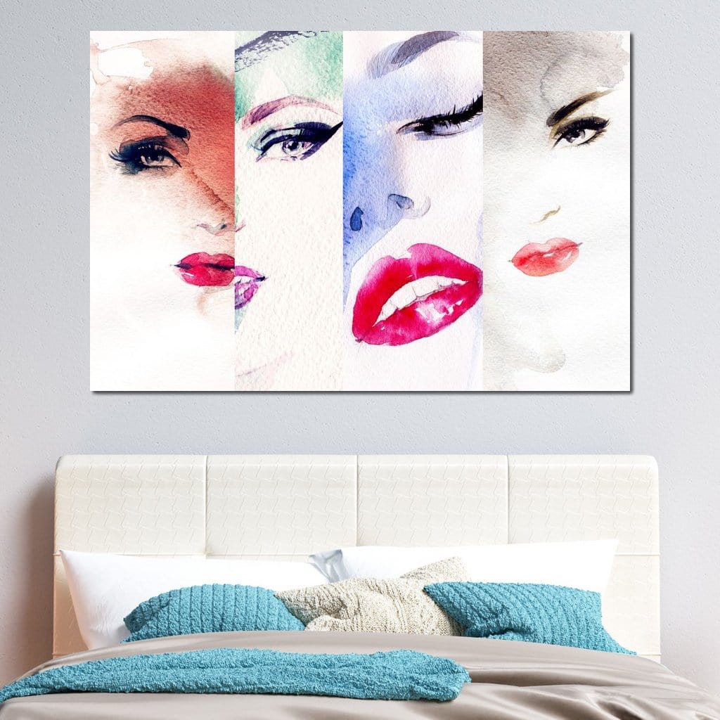 Tablou Canvas Premium, LuxCanva® G1080, Portrete in Acuarela, Femei, Chipuri, Priviri, Reflexii, Stil, Atitudine, Maiestrie, Living, Dormitor