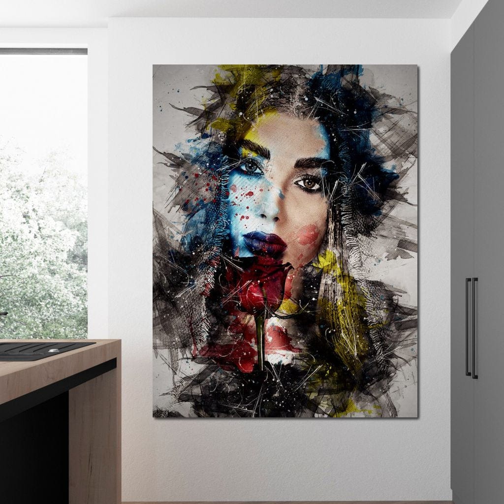 Tablou Canvas Premium, LuxCanva® G1091, Taina Unei Priviri, Trandafir, Ganduri, Privire, Expresie, Femeie, Revista, Pictura, Expozitie, Arta, Living, Dormitor