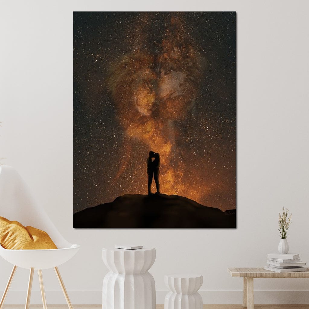 Tablou Canvas Premium LuxCanva® E1027, Iubire Dincolo de Stele, Astral, Cosmic, Univers, Indragostiti, Destin, Living Room, Culori vibrante