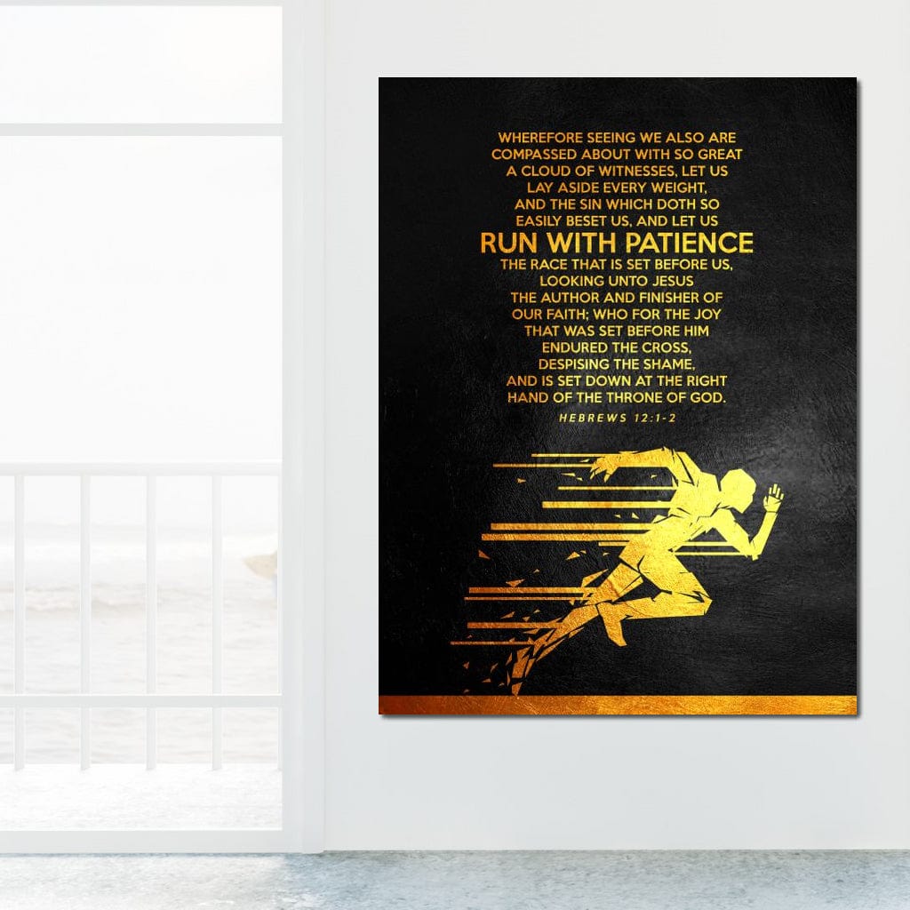 Tablou Canvas Premium LuxCanva® F1031, Alearga Spre Victorie , Verset, Biblic, Alergare, Rabdare, Perseverenta, Living Room, Birou, Culori vibrante