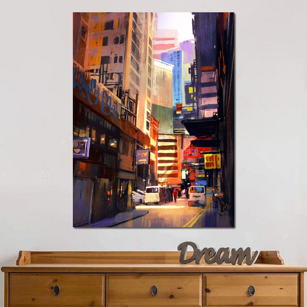 Tablou Canvas Premium, LuxCanva® O1029, Asia Misterioasa, Labirint, Oras, Flacari, Culoare, Alei, Viitor, Restaurant, Magazin, Beton, Reclame, Vacanta, Turism, Calatorie, Birou, Living, Dormitor