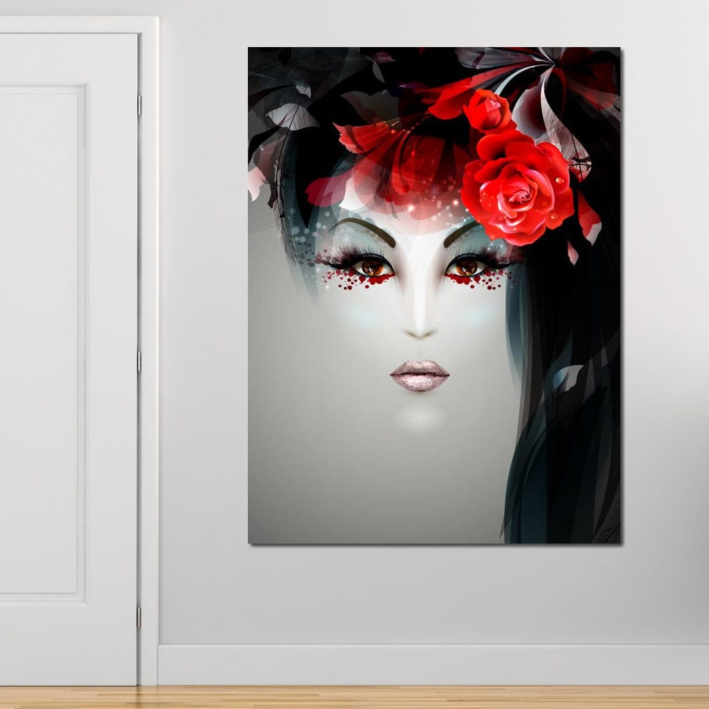 Tablou Canvas Premium LuxCanva® G1072, Taina Petalelor , Pictura, Trandafiri, Rosii, Mistic, Flori, Machiaj, Privire, Magie, Salon, Beauty, Living, Dormitor