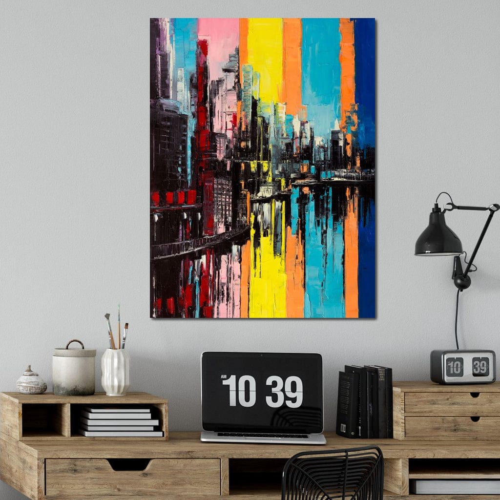 Tablou Canvas Premium, LuxCanva® O1028, Orasul Curcubeu,  Culoare, Reflexie, Urban, Noapte, Cladiri, Metropola, Abstract, Modernitate, Intensitate, Puls, Dinamism, Stralucire, Birou, Living, Dormitor