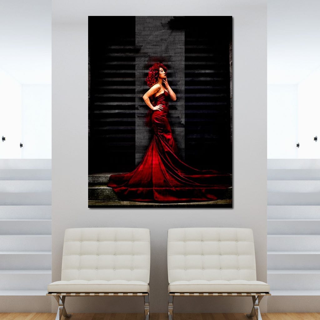 Tablou Canvas Premium, LuxCanva® G1090, O Diva in Rosu, Rochie, Rosie, Nocturn, Seductie, Regina, Noptii, Intalnire, Fashion, Living, Dormitor