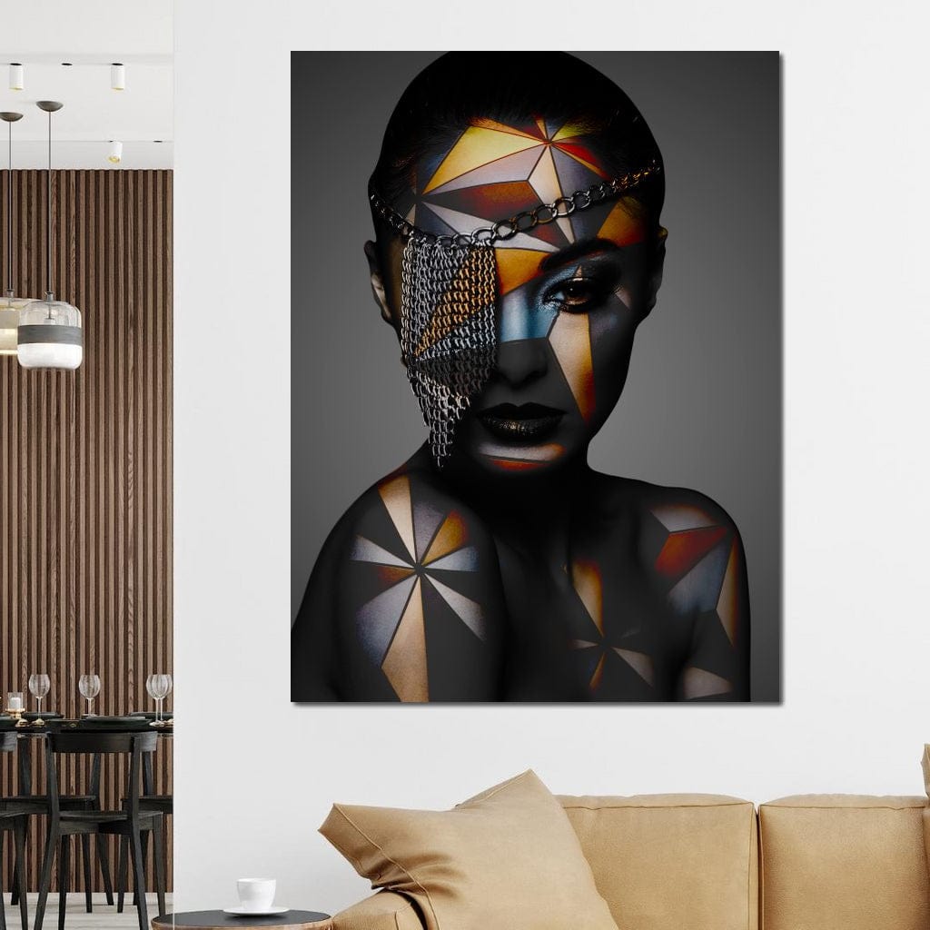 Tablou Canvas Premium, LuxCanva® J1028, Prizoniera in Stralucire, Mister, Lanturi, Chip, Identitate, Femeie, Portret, Privire, Fotomodel, Revista, Glamour, Living, Dormitor