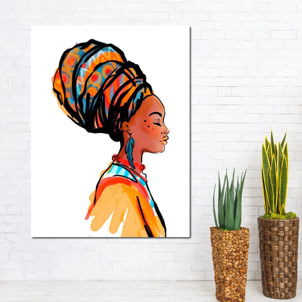Tablou Canvas Premium, LuxCanva® G1075, Profilul Femeii Africane , Chip, Afro, Turban, Profil, Feminin, Gratie, Regalitate, Africa, Living, Dormitor