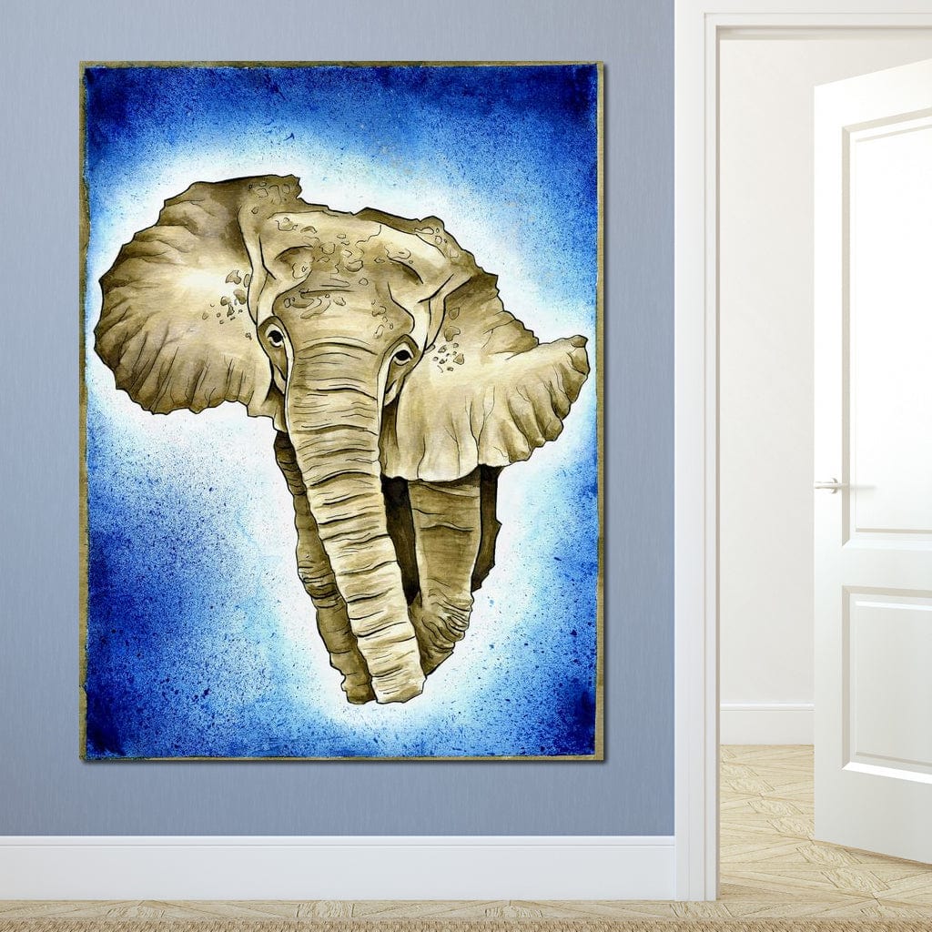 tablou canvas cu un elefant african pe fundal albastru