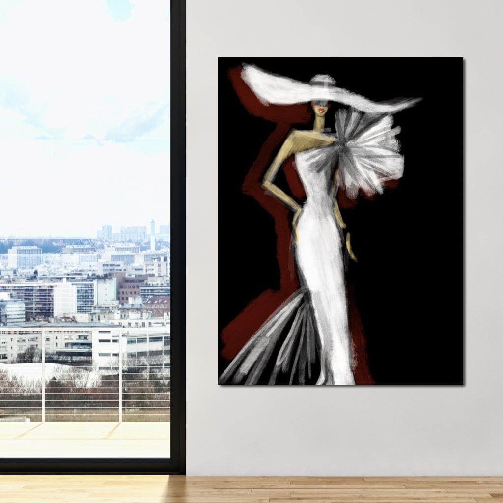 Tablou Canvas Premium, LuxCanva® G1113, Eleganta Absoluta, Catwalk, Alb, Stil, Glamour, Eleganta, Couture, Chic, Diva, Rochie, Living, Dormitor