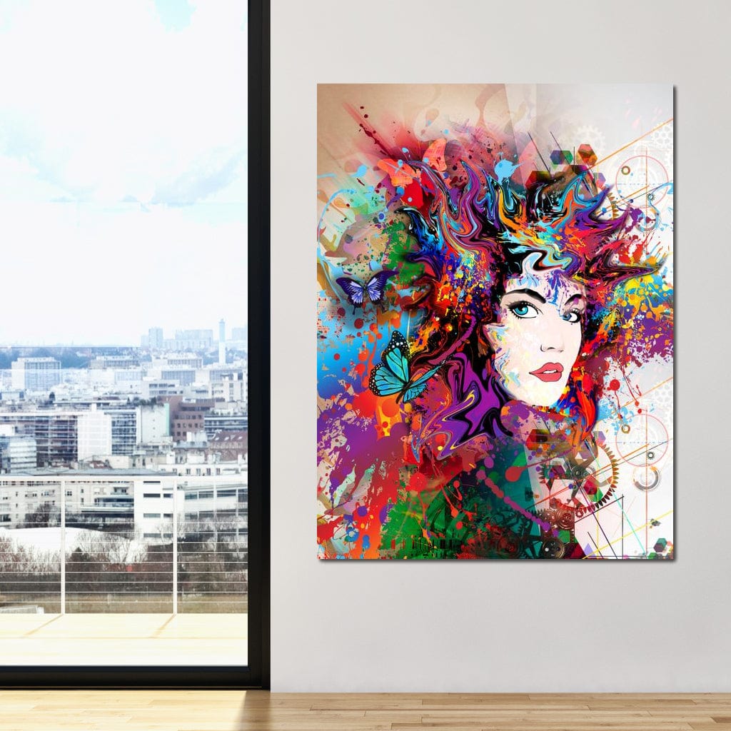 Tablou Canvas Premium, LuxCanva® G1081, Energia Creativitatii, Explozie, Culoare, Haos, Femeie, Privire, Artistic, Expozitie, Living, Dormitor