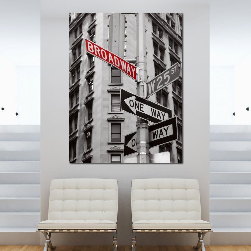 Tablou Canvas Premium, LuxCanva® O1005, Intersectia Viselor, Broadway, Rascruce, Strazi, Semne, Circulatie, Urban, Alb, Negru, Rosu, Minimalism, America, Industrial, Living, Dormitor, Birou