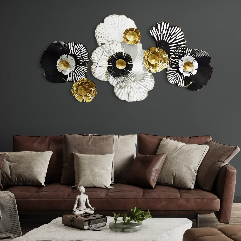 Decoratiune Metalica de Perete LuxCanva® RoyalSimplicity A0963, din Metal, Orizontala, Negru, Auriu, Alb, Dimensiune Mare 155 x 70 cm