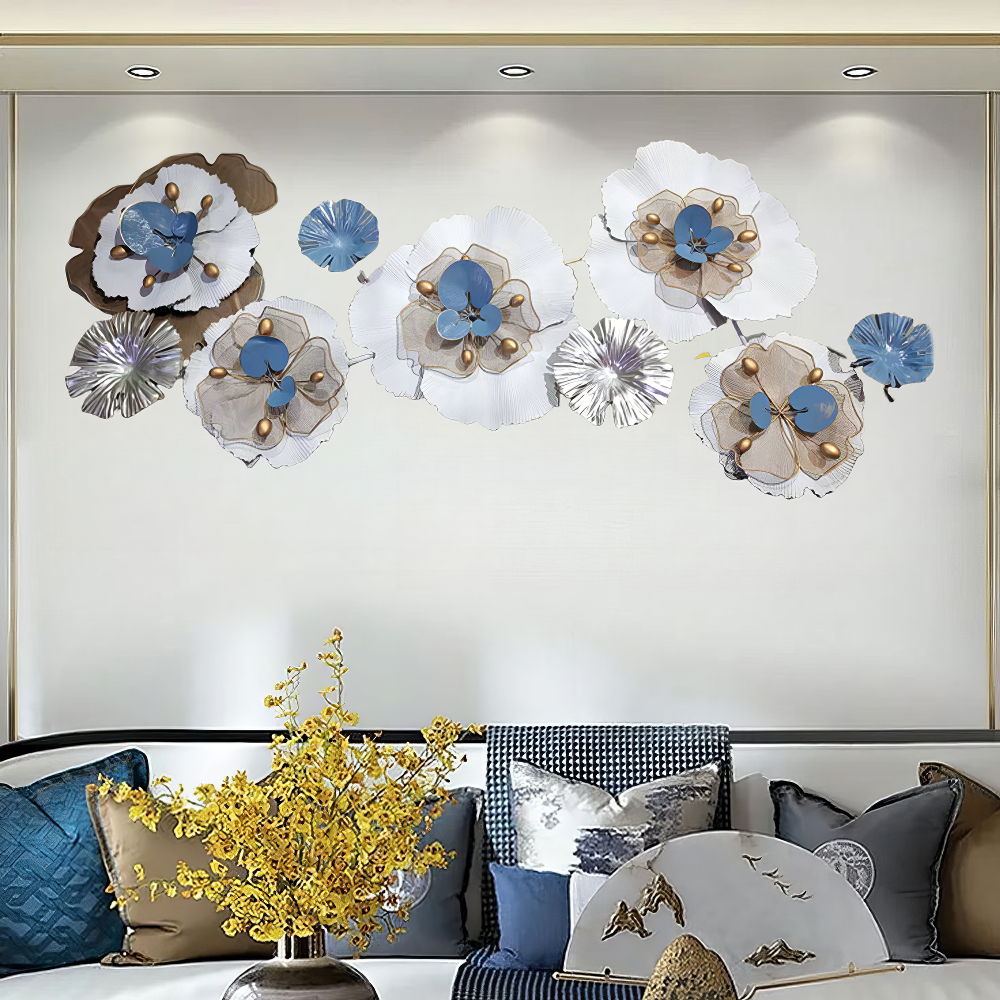 Decoratiune Metalica de Perete LuxCanva® CrystalBloom A2025M Alb, din Metal, Orizontala, Auriu, Alb, Gri, Dimensiune Mare 160 x 64 cm