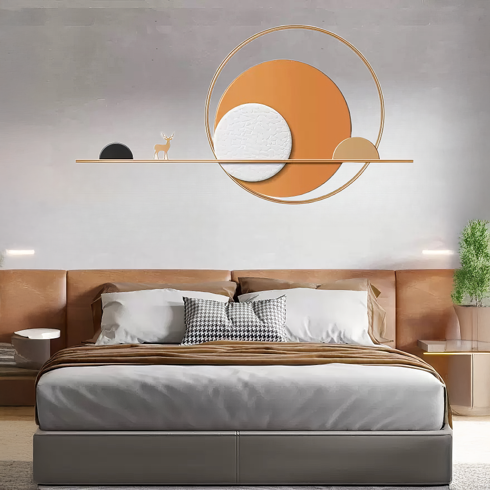 Decoratiune Metalica de Perete LuxCanva® Sunset Horizon A2274, din Metal, Orizontala, Portocaliu, Alb, Auriu, Dimensiune Mare 150 x 80 cm