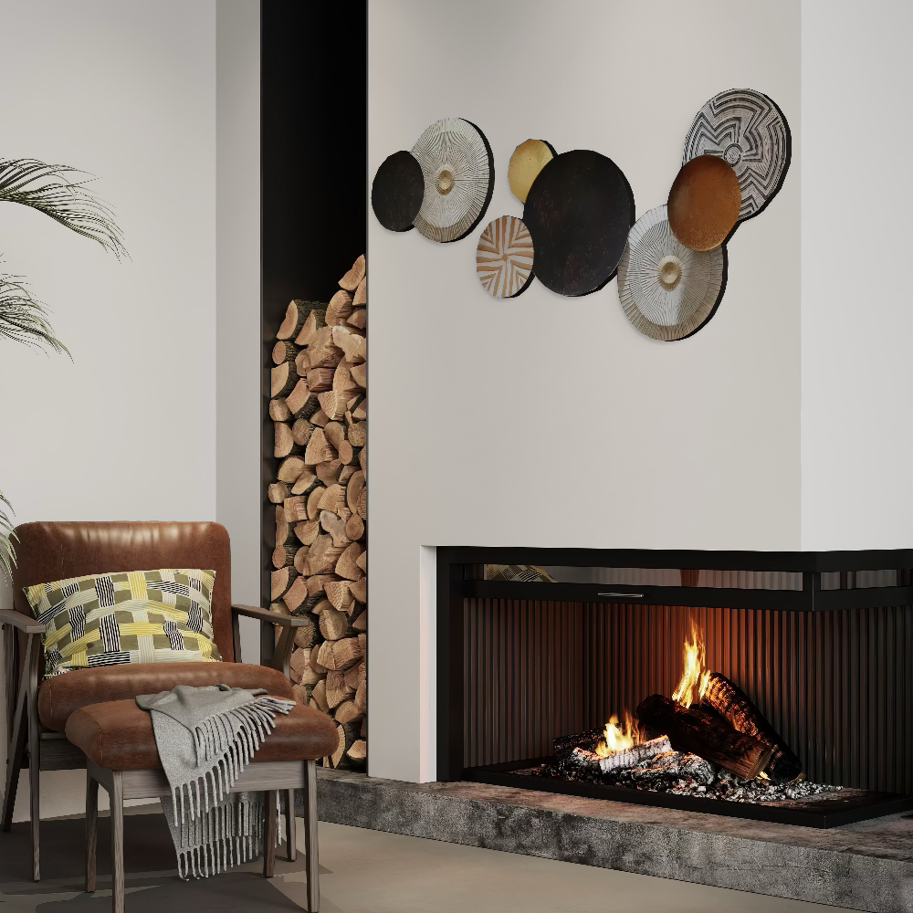 Set 2 Decoratiuni Metalice de Perete LuxCanva® Bronze Mirage A2284, din Metal, Orizontala, Negru, Auriu, Alb, Cupru, Dimensiune Mare 197 x 77 x 14 cm