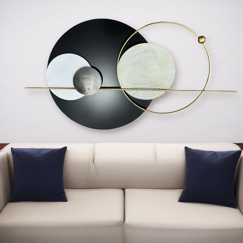 Decoratiune Metalica de Perete LuxCanva® Element Lines A2261, din Metal, Negru, Gold, Alb, Gri, Auriu, Dimensiune Mare 110 x 60 cm