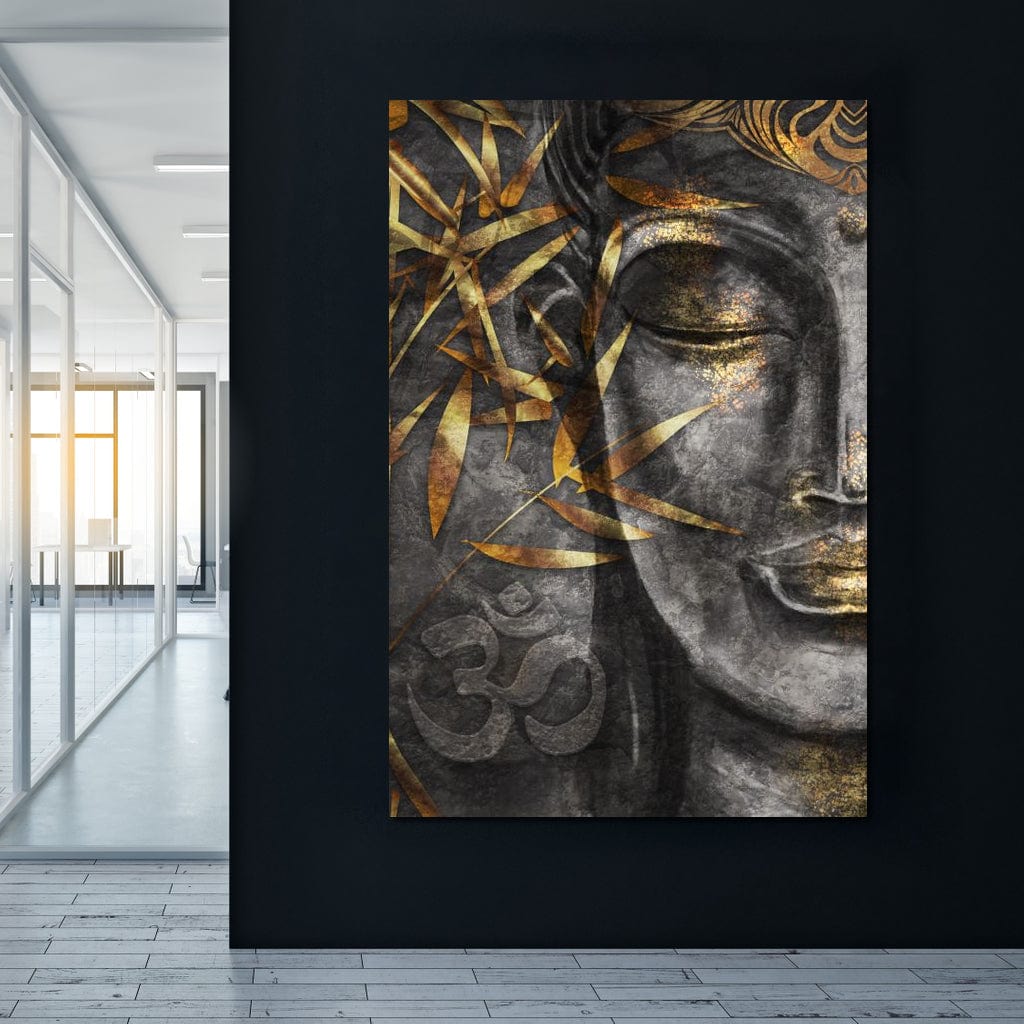 Tablou Canvas Premium LuxCanva® I115, Puterea Meditatiei, Zen, Iluminare, Pace Interioara, Spiritualitate, Liniste, Armonie, Vibratia OM, Frunze, Bambus