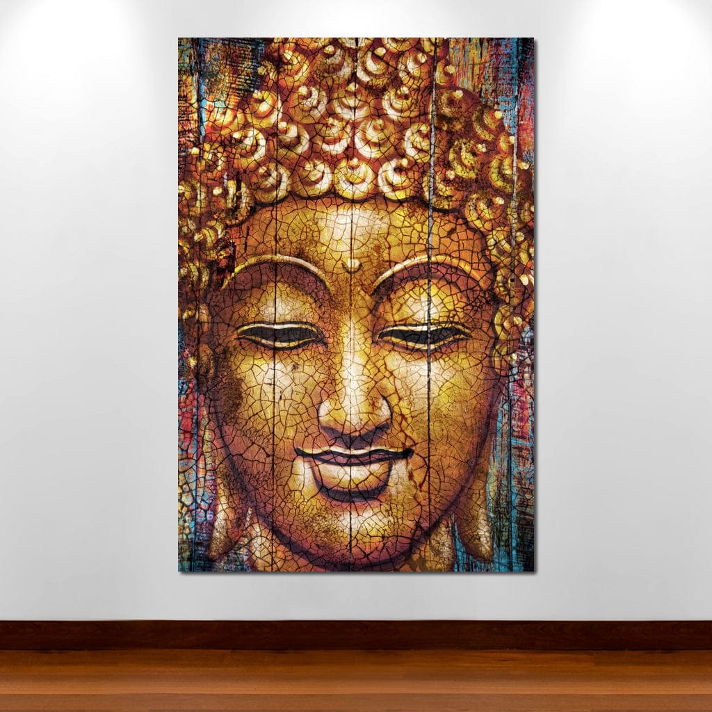 Tablou Canvas Premium LuxCanva® I107, Zambetul Tacerii, Buddha, Zambet, Liniste, Aur, Spiritualitate, Armonie, Energie Interioara, Meditatie, Seninatate, Living, Dormitor