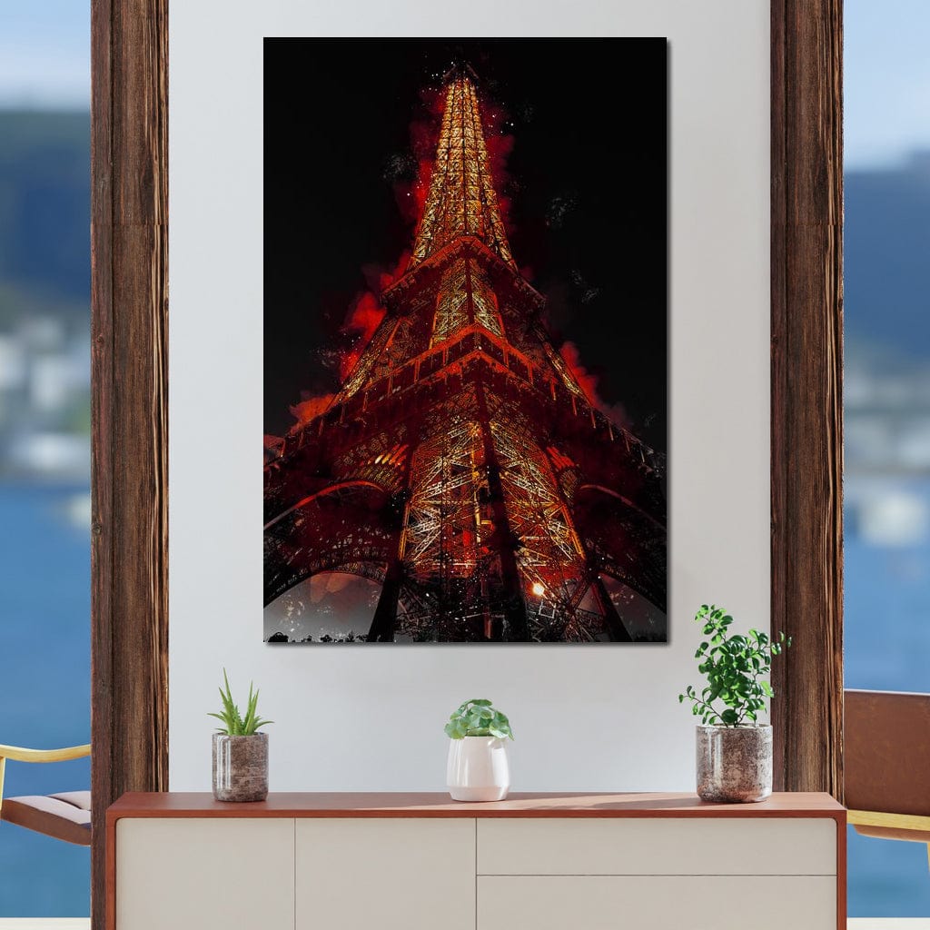 Tablou Canvas Premium, LuxCanva® O1043, Parisul in Rosu, Turn, Eiffel, Flacari, Lumina, Iubire, Elegant, Parizian, Fascinant, Pasiune, Oras, Capitala, Europa, Atractie, Turist, Birou, Living, Dormitor