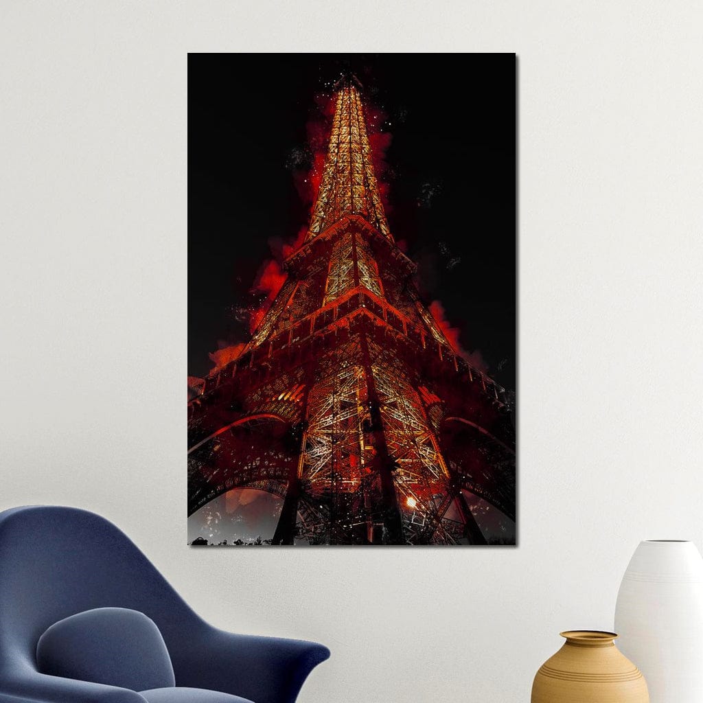 Tablou Canvas Premium, LuxCanva® O1043, Parisul in Rosu, Turn, Eiffel, Flacari, Lumina, Iubire, Elegant, Parizian, Fascinant, Pasiune, Oras, Capitala, Europa, Atractie, Turist, Birou, Living, Dormitor