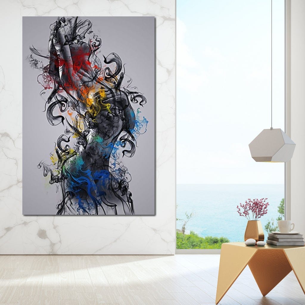 Tablou Canvas Premium LuxCanva® E1038, Femeie in Foc si Fum, Ardere, Foc, Fum, Femeie, Renastere, Living Room, Culori vibrante