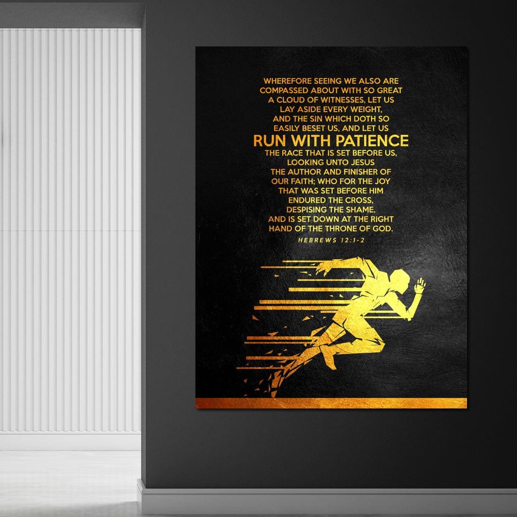 Tablou Canvas Premium LuxCanva® F1031, Alearga Spre Victorie , Verset, Biblic, Alergare, Rabdare, Perseverenta, Living Room, Birou, Culori vibrante