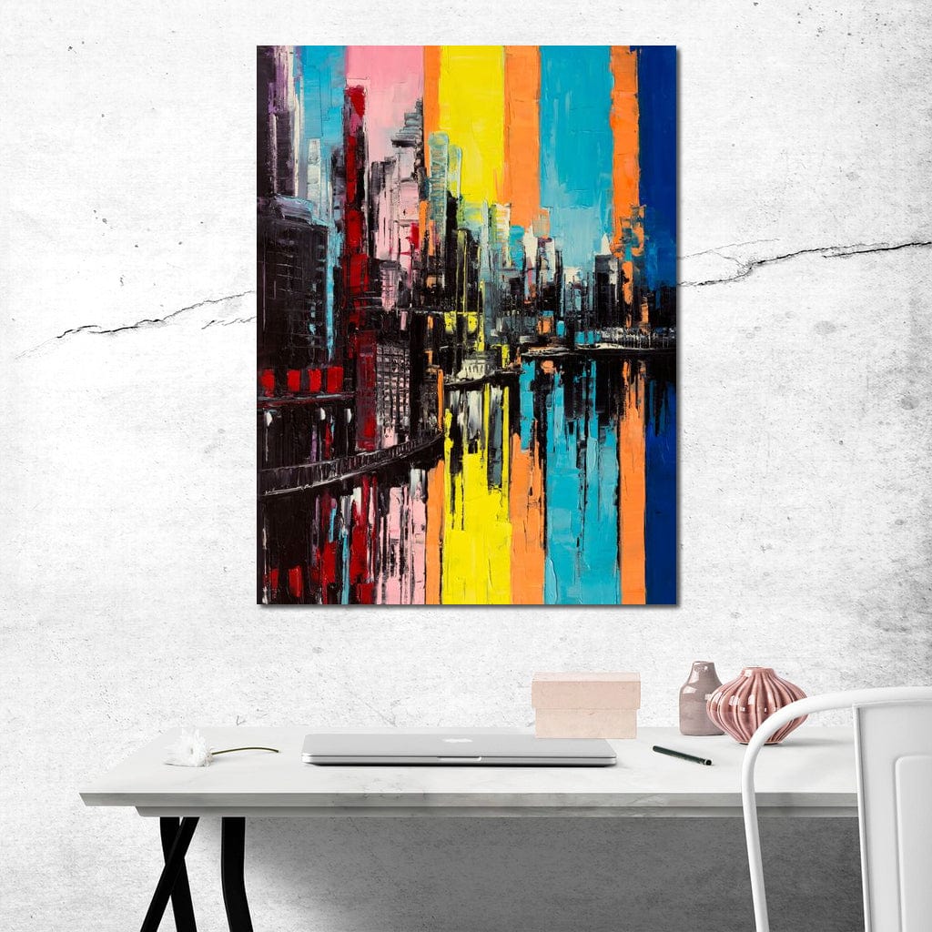 Tablou Canvas Premium, LuxCanva® O1028, Orasul Curcubeu,  Culoare, Reflexie, Urban, Noapte, Cladiri, Metropola, Abstract, Modernitate, Intensitate, Puls, Dinamism, Stralucire, Birou, Living, Dormitor