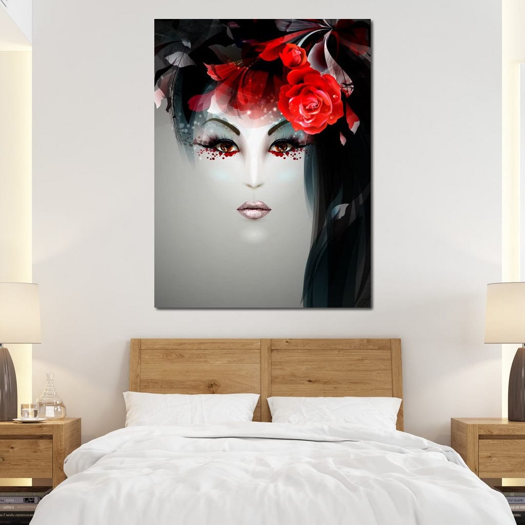 Tablou Canvas Premium LuxCanva® G1072, Taina Petalelor , Pictura, Trandafiri, Rosii, Mistic, Flori, Machiaj, Privire, Magie, Salon, Beauty, Living, Dormitor