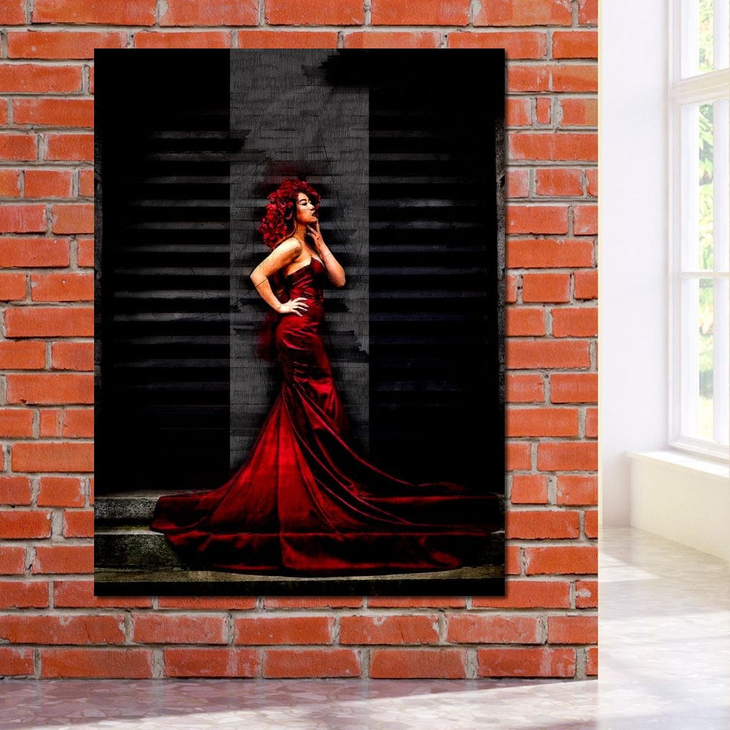 Tablou Canvas Premium, LuxCanva® G1090, O Diva in Rosu, Rochie, Rosie, Nocturn, Seductie, Regina, Noptii, Intalnire, Fashion, Living, Dormitor