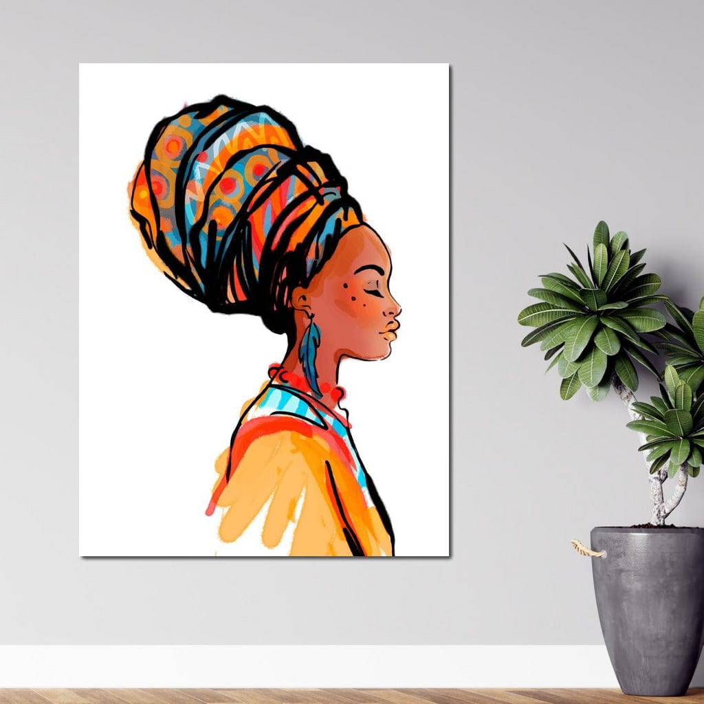 Tablou Canvas Premium, LuxCanva® G1075, Profilul Femeii Africane , Chip, Afro, Turban, Profil, Feminin, Gratie, Regalitate, Africa, Living, Dormitor