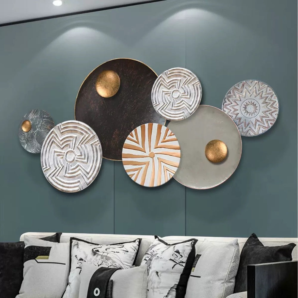 Decoratiune Metalica de Perete LuxCanva® Forged Spirit A2453, din Metal, Negru, Gold, Alb, Gri, Auriu, Dimensiune Mare 135 x 64 cm