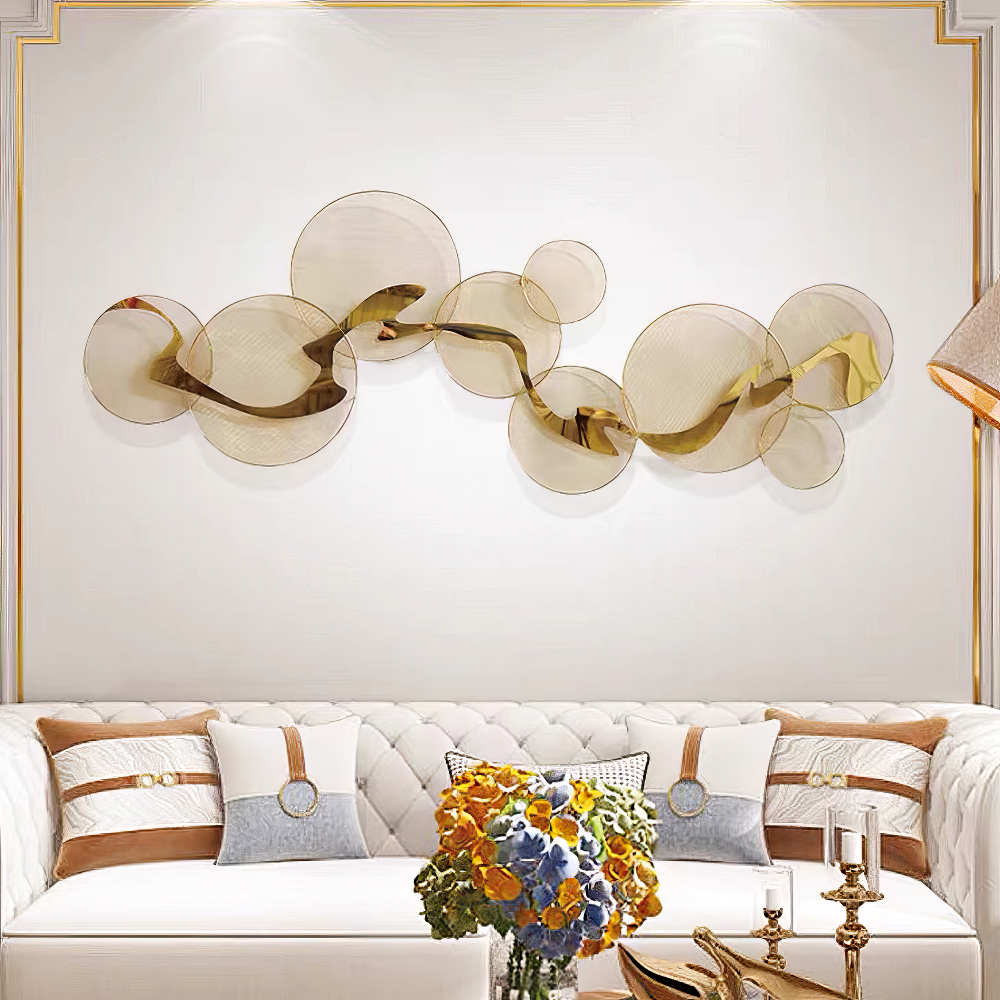 Decoratiune Metalica de Perete LuxCanva® Golden Flow A2525, din Metal, Orizontala, Auriu, Dimensiune Mare 180 x 68 cm
