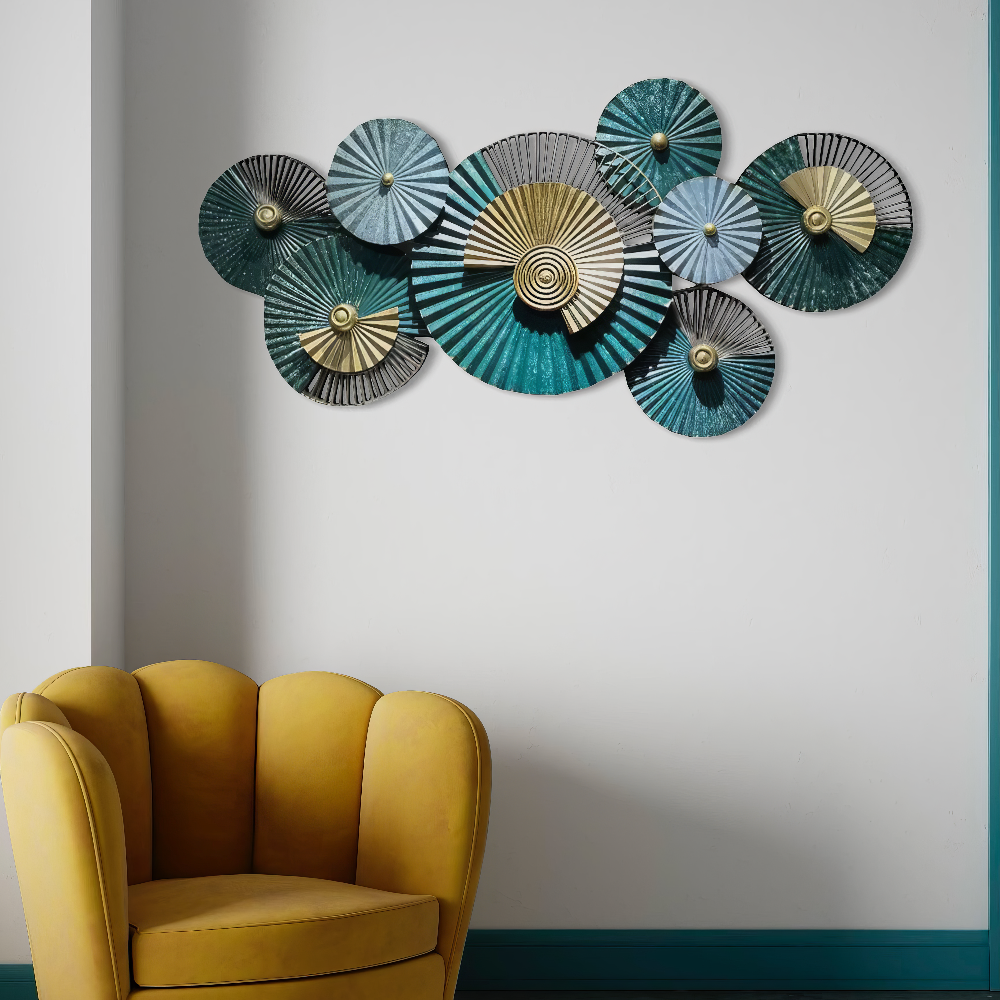 Decoratiune Metalica de Perete LuxCanva® EmeraldVanity A2018, din Metal, Orizontala, Verde, Auriu, Dimensiune Mare 134 x 67 cm