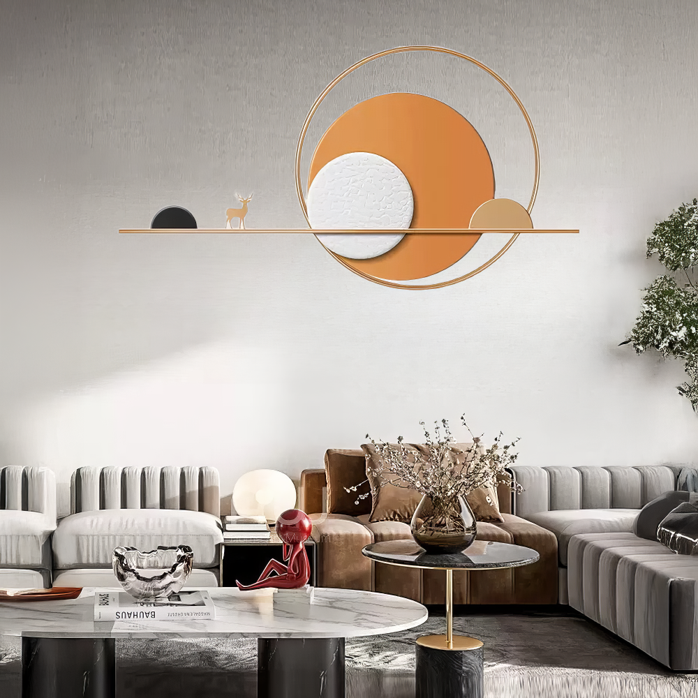 Decoratiune Metalica de Perete LuxCanva® Sunset Horizon A2274, din Metal, Orizontala, Portocaliu, Alb, Auriu, Dimensiune Mare 150 x 80 cm