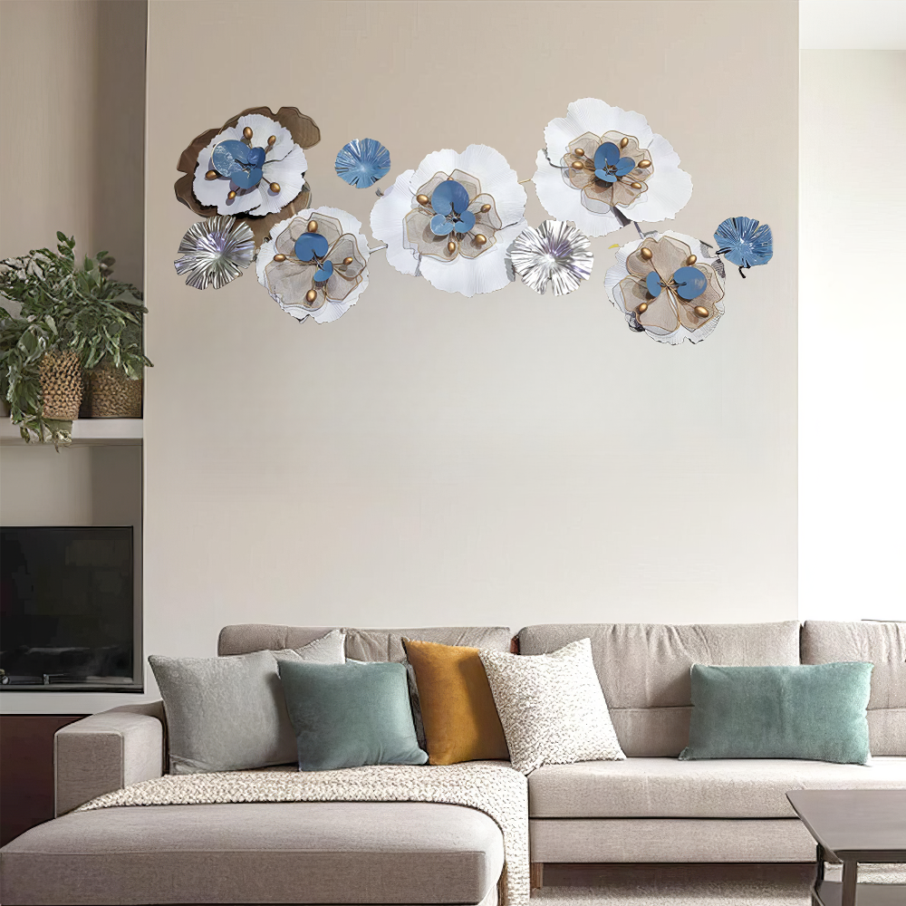 Decoratiune Metalica de Perete LuxCanva® CrystalBloom A2025M Alb, din Metal, Orizontala, Auriu, Alb, Gri, Dimensiune Mare 160 x 64 cm