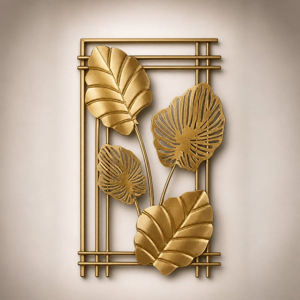 Metall-Wanddekoration LuxCanva® 4Leafs Rahmen A2931, Metall, vertikal, Gold, Großformat 30 × 45 × 2 cm