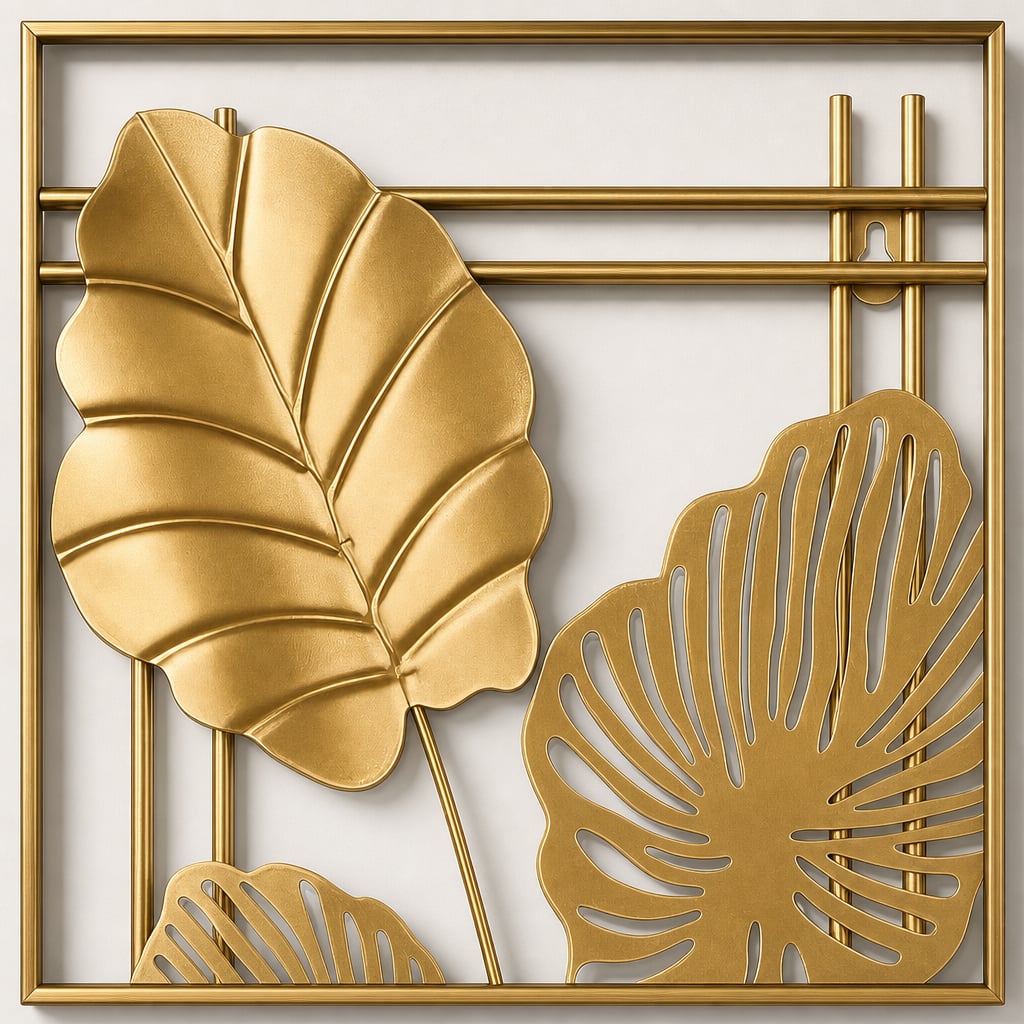 Decoratiune Metalica de Perete LuxCanva® 4Leafs Frame A2931, din Metal, Verticala, Auriu, Dimensiune Mare 30 × 45 × 2 cm