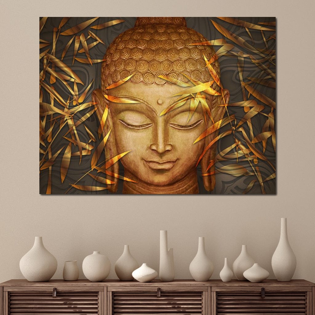 Tablou Canvas Premium LuxCanva® I116, Tacerea Naturii, Buddha, Zen, Liniste, Pace Interioara, Meditatie, Spiritualitate, Armonie, Bambus, Frunze, Chip